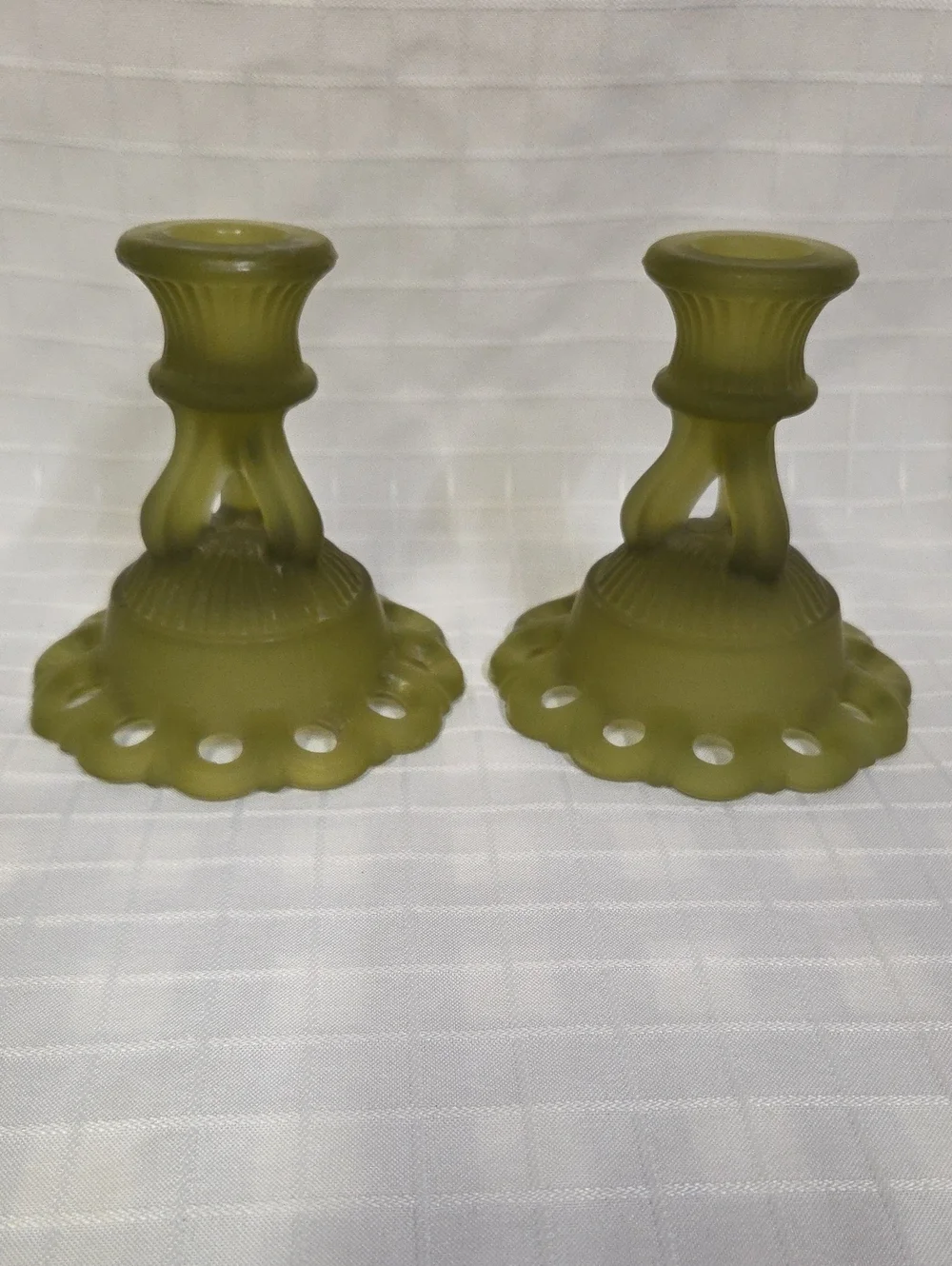 Westmoreland Satin Olive Green Candle Holders
